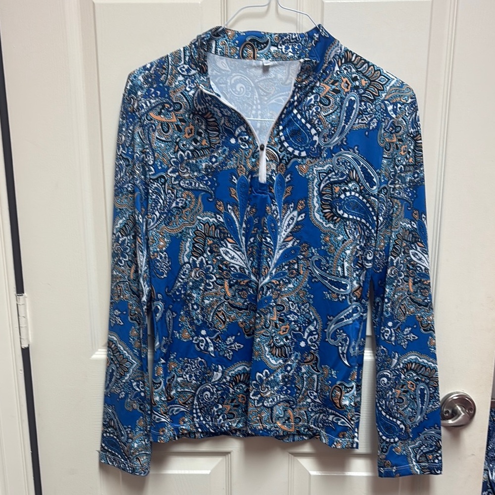 Blue Paisley Long Sleeve 3/4 Zip